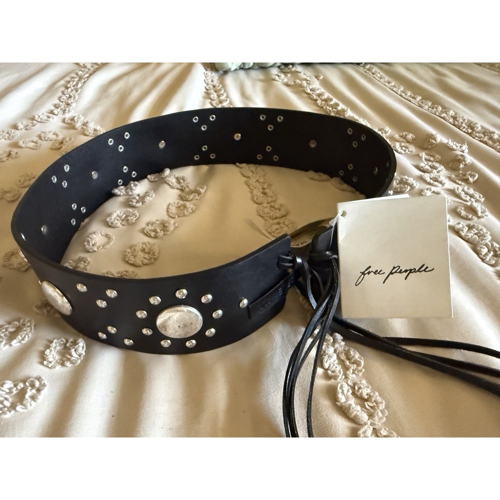 Free People Studded Wrap Tie Leather Belt Black One Size Boho Western - Picture 2 of 8